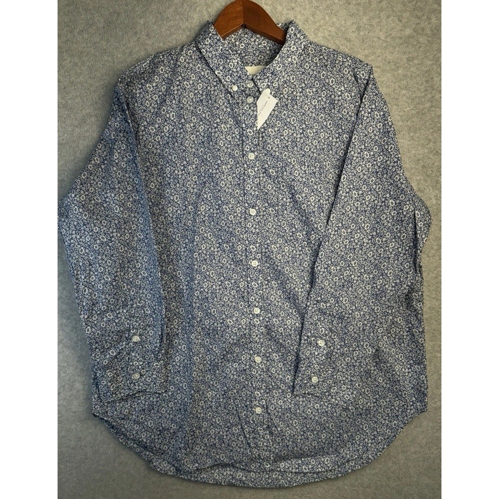 American Eagle NWT 100% Cotton Blue White Floral Print Button-Up Shirt Small - Picture 2 of 16